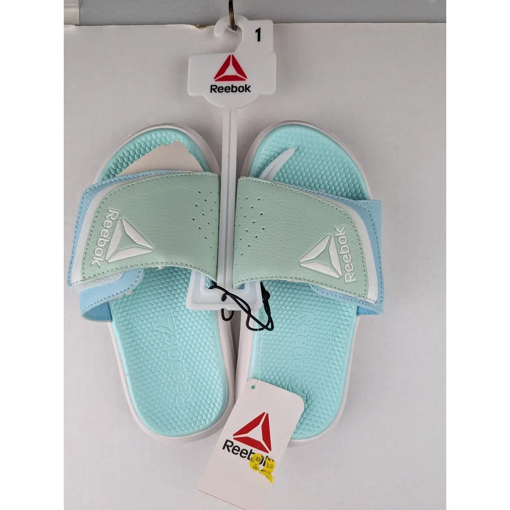 Reebok Kids Joy Slide Mint Green Blue Athletic Sandals Size 1 NEW